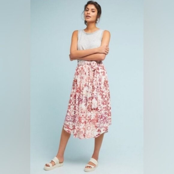 Anthropologie Red and Pink Floral A-Line Skirt - Picture 14 of 14